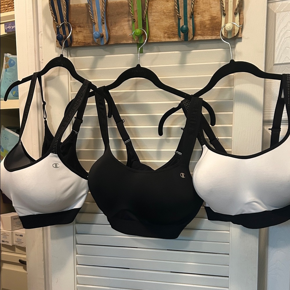 Champion Women's Black and White Sports Bra Set of 3 size 38D